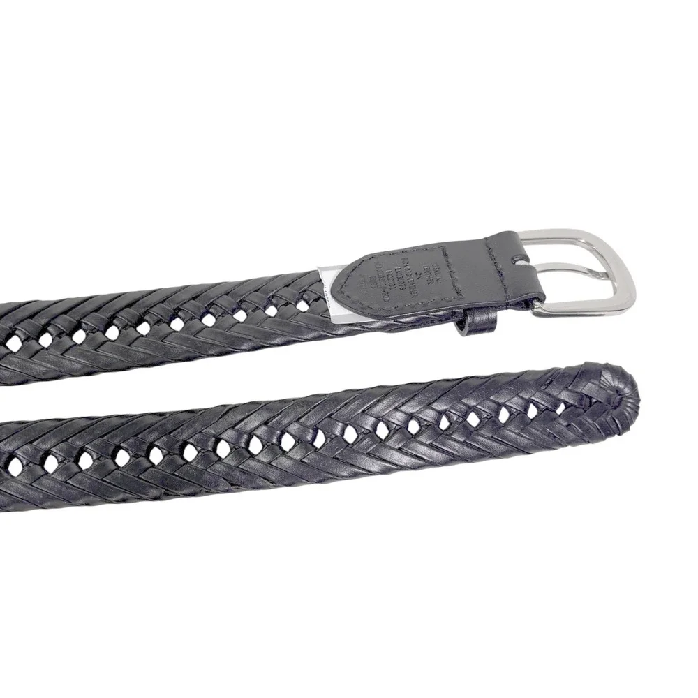 Wrangler Woven Braided Leather Belt Mens 38 Black Silver Buckle Classic Style